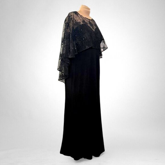 R & M Richards Plus Size Embroidered-Capelet Black Gown, NWT! Size 20W - Picture 3 of 14